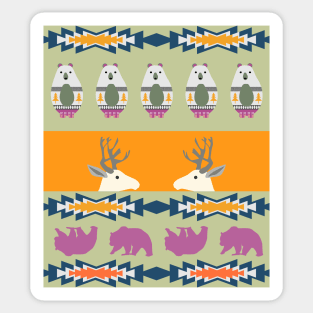 Colorful Christmas pattern with bears and deer Sticker